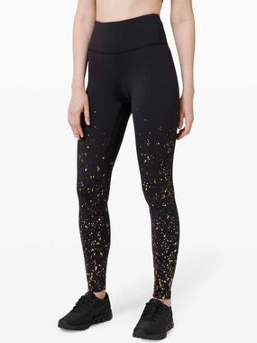 lululemon athletica Black Leggings with Gold Foil Speckle Size 2